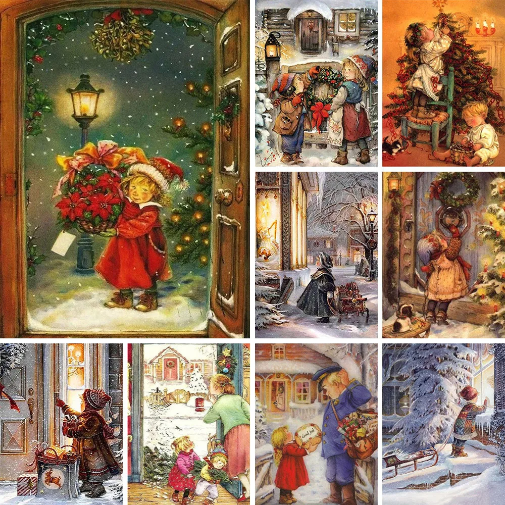 Christmas Warm Pre-Printed 11CT Cross Stitch Set DIY Embroidery DMC Threads Sewing Knitting Painting Handmade Gift Sales Package