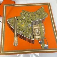 Manual Hand Rolled Twill Silk Scarf Women Saddle Design Square Scarves Echarpes Foulards Femme Wrap Bandana Hijab 90CM 2