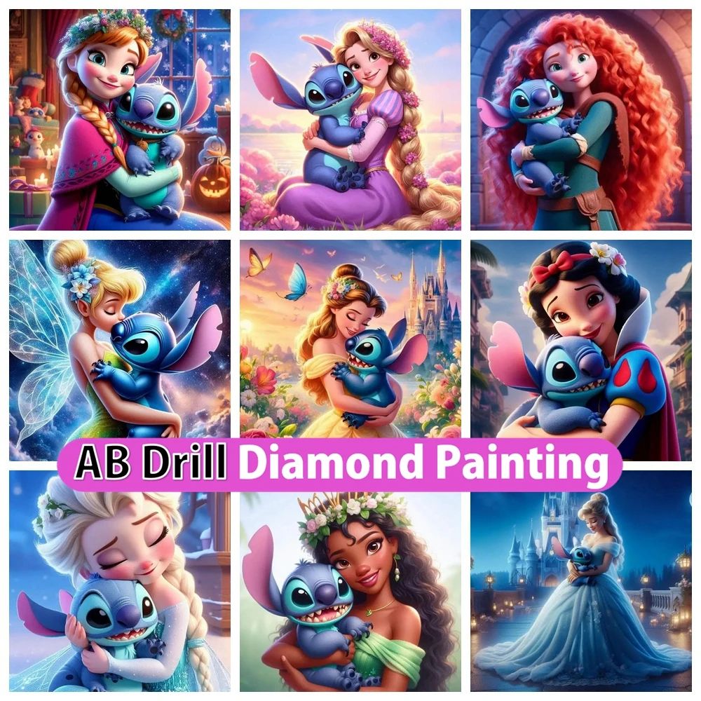 

Cartoon Princess and Lilo & Stitch 5D DIY AB Diamond Painting Cross Stitch Disney Mosaic Embroidery Home Decor Kid Gift 2024 New