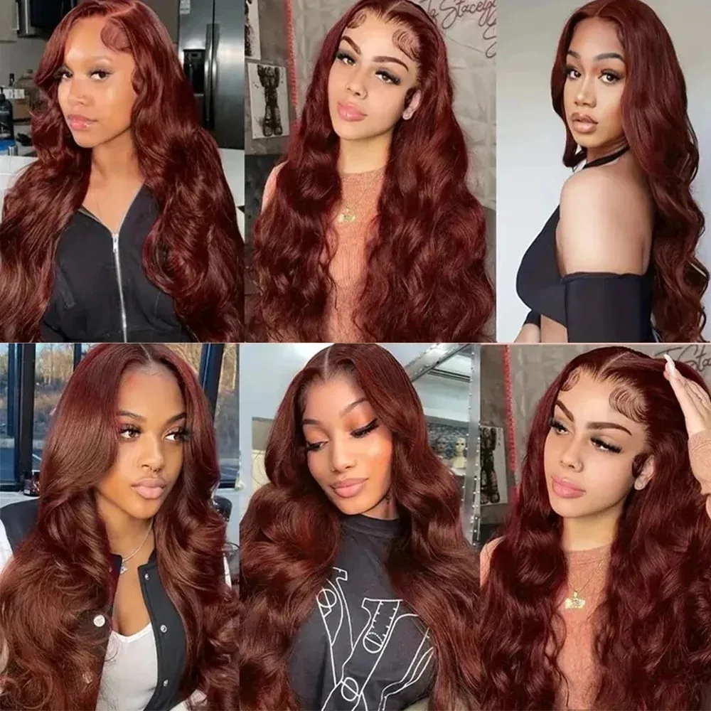 Melodie 220% HD 13x6 Reddish Brown 30 40 Inches Body Water Wave Human Hair Wigs 13x4 Lace Frontal Red Color Lace Front Remy Wig