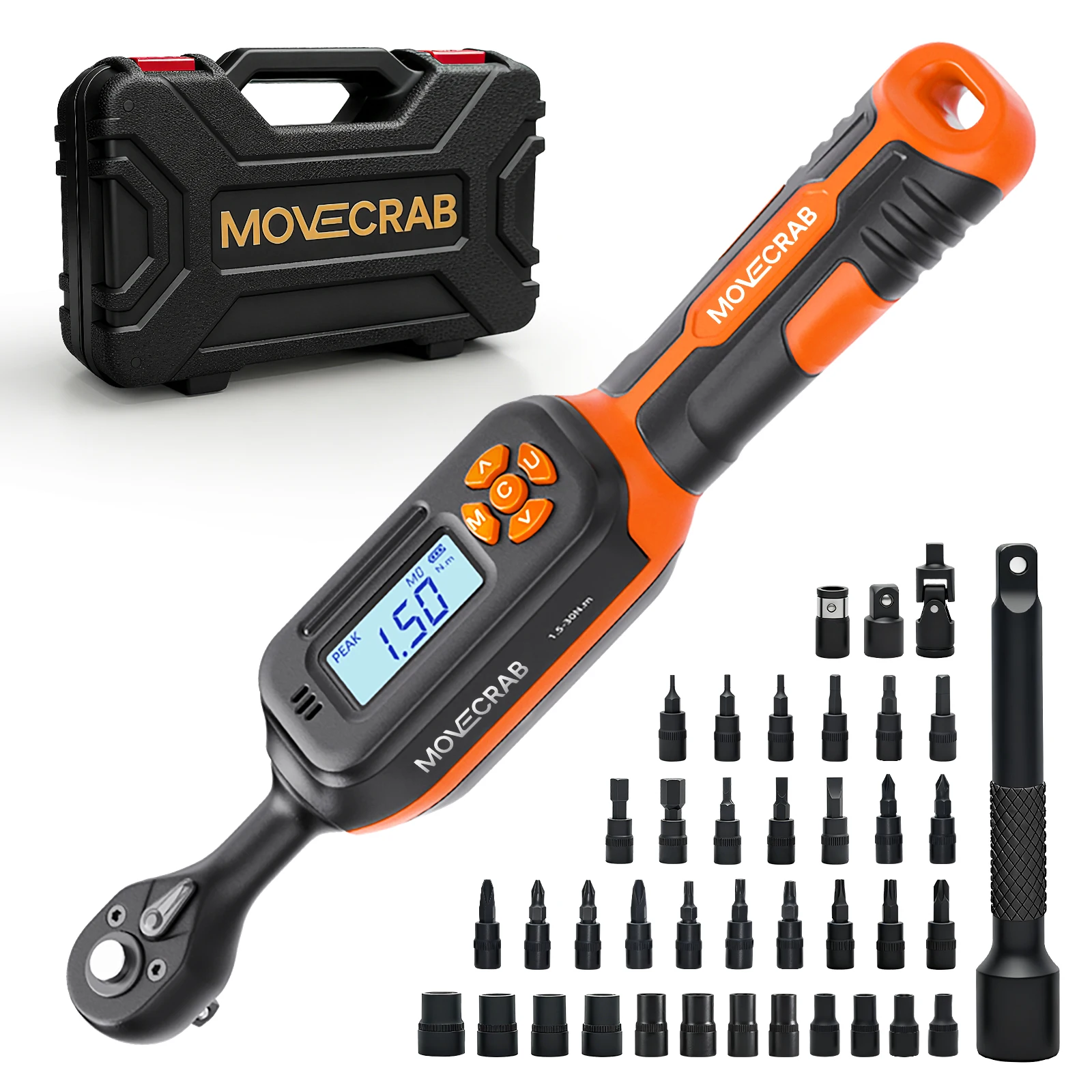 40Pcs Bike Digital Torque Wrench Set 1/4-Inch Drive 1-22 Ft.lb/1.5-30 N.m Bits Sockets Bike Repairing
