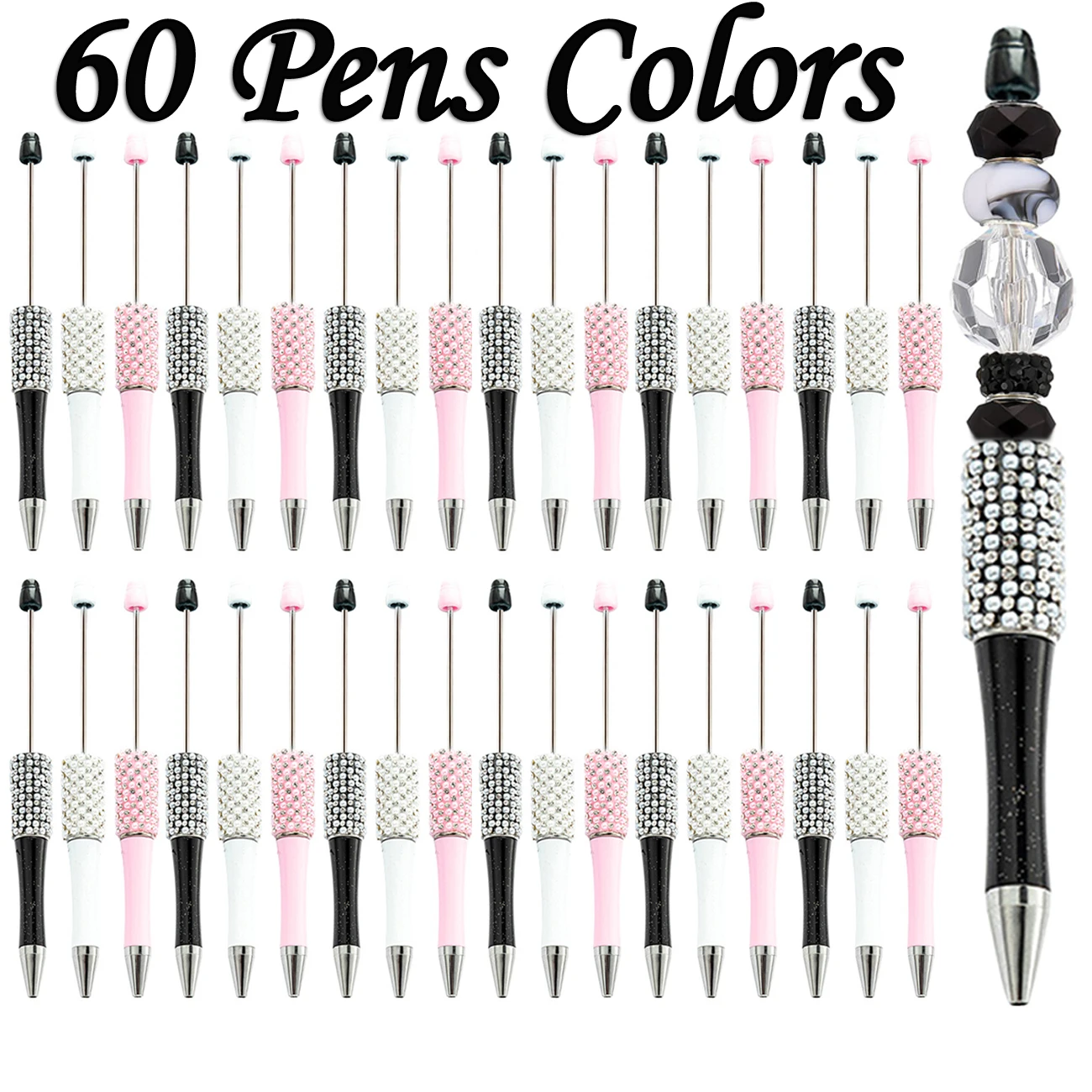 

60Pcs Diamond Bead Ballpoint Pen Handmade Sticking Beaded Pens Creative Colorful Rhinestone Pens School Office Supplies