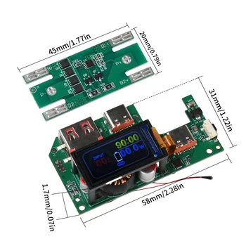 Modulo di Ricarica Rapida PD45W/65W con Schermo TFT a Colori da 0,96 Pollici, Scheda DIY per Power Bank, Scheda di Protezione Batteria 2S/3S, Type-C USB-A