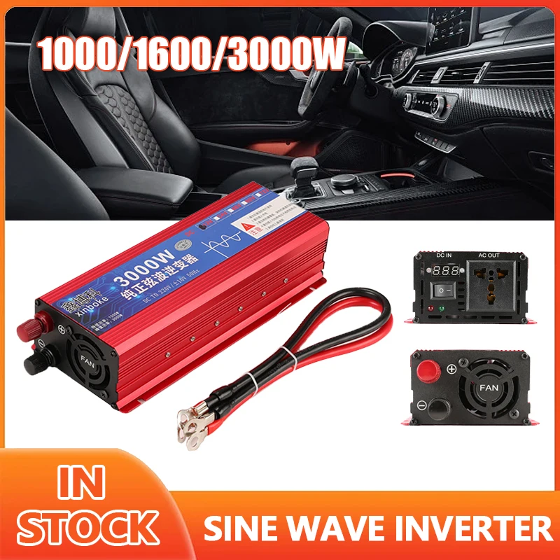 

Pure Sine Wave Solar Inverter DC 12v to AC 220V 1000W 1600W 3000W 50Hz Voltage Transformer Power Converter Universal Socket New