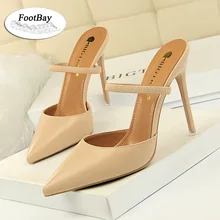 

Fashion Nude Black Pointed Toe Heel Slippers for Women Pumps Shoes 2022 Pink Heels Zapatos De Mujer