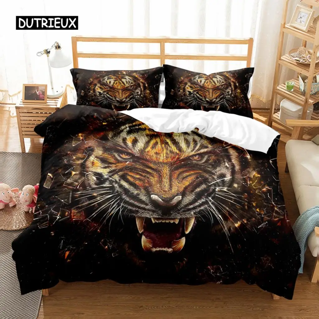 

Пододеяльник с изображением тигра, Свирепый тигр, дизайнерская кровать с наволочкой, коричневый, черный, набор постельного белья с изображением диких животных, украшение для спальни для взрослых