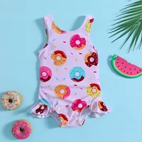 Baby Girls Bodysuit Swimsuit Summer Toddler Girls Ruffles Cartoon Prints 1 Piece Swimwear Beach Onesie Swimsuit Vacation Bikini 6