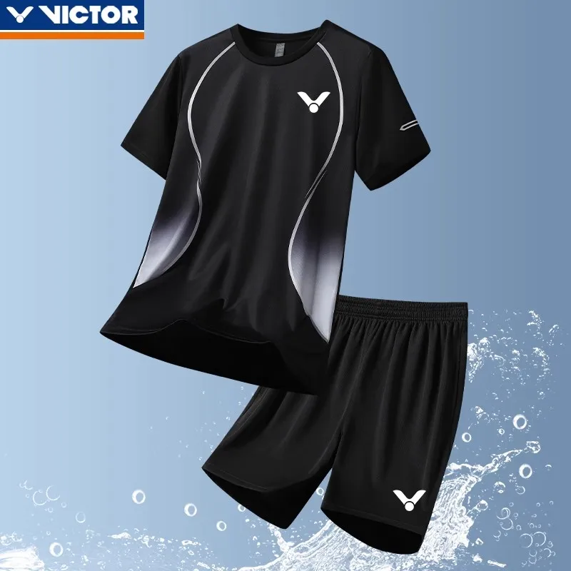 VICTOR Tennis Badminton Sports Quick-drying Suit Men's Outdoor Short-sleeved T-shirt Casual Shorts Training Two-piece Set