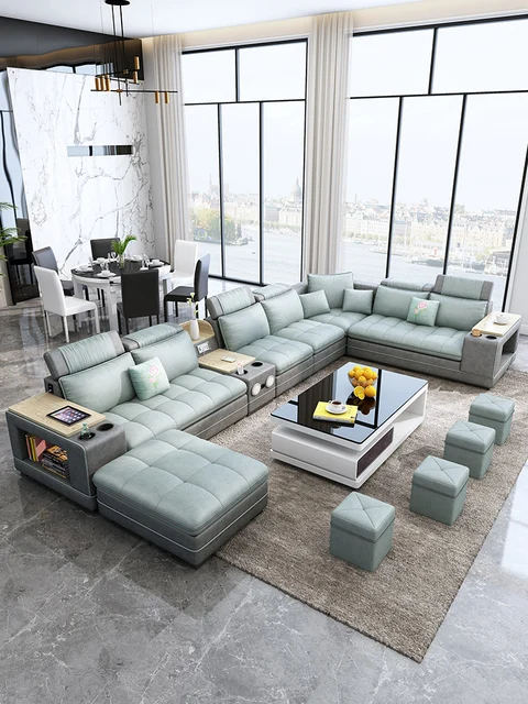Manbas modern fabric sofa set with bluetooth speaker sound system living room sofas big u shape