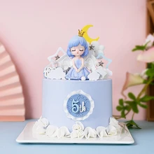 

Pink Crown Angel Girl Princess Cake Topper for Happy Birthday Party Cake Decor Baking Supplies Children Shower Dessert