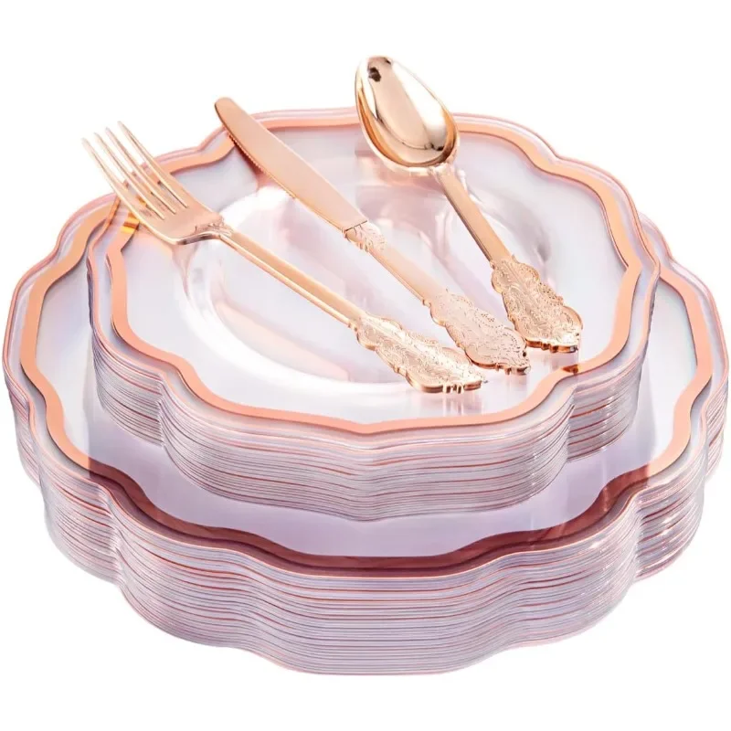 Party Tableware 150PCS Plastic Plates& Silverware 30 Dinner Plates 30 Salad plates 90 Disposable Utensils