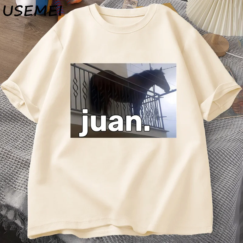 Juan Silly Horse on Balcony Dank Meme Graphic T Shirts Funny Man O Neck Casual Short Sleeve Tee Shirt Summer Tops Oversized 3