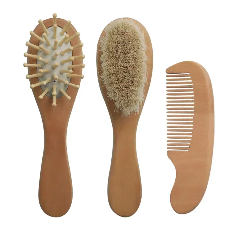 Baby Natural Wooden Boys Girls Soft Wool Hair Brush Head Comb Infant Head Massager Portable Bath Brush Comb for Kids Wool hair brush comb,hair comb,hair comb set