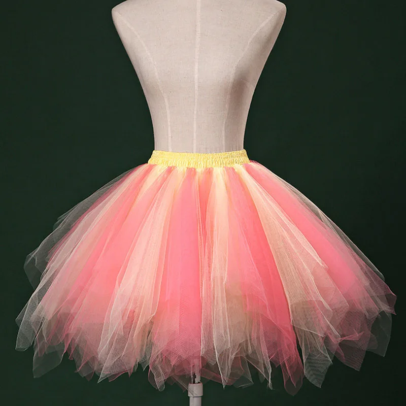 Short Multicolor Women Lolita Petticoat Tutu Puffy Cancan Skirt Gradient Ramp Under Crinoline Inner Bustle Cosplay For Wedding petticoat skirt,petticoat underskirt,wedding underskirt,lolita petticoat,tulle tutu skirt
