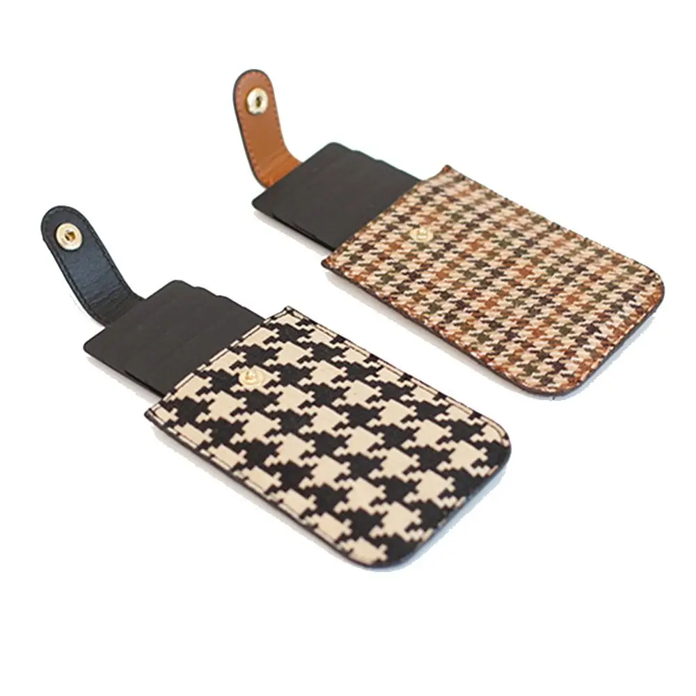 

PU Leather Houndstooth Card Bag Pull-out Type Korean Style Short Wallet Card Pocket Clutch Bag Card Holders Clutch Women