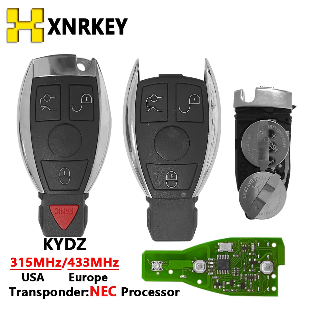 Xnrkey 3/4 Pulsante Chiave Auto Remota Per Mercedes Benz C E Classe S Cls W204 W202 W212 W211 W203 W205 Nec Chip 315/433Mhz (2 Batterie