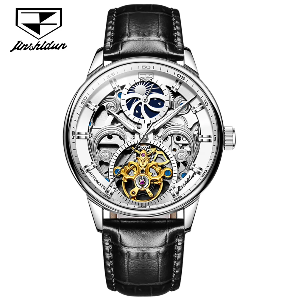 Jsdun Skeleton Watches Orologio Meccanico Automatico Da Uomo Tourbillon Orologio Sportivo Casual Business Moon Orologio Da Polso Relojes Hombre 40Mm