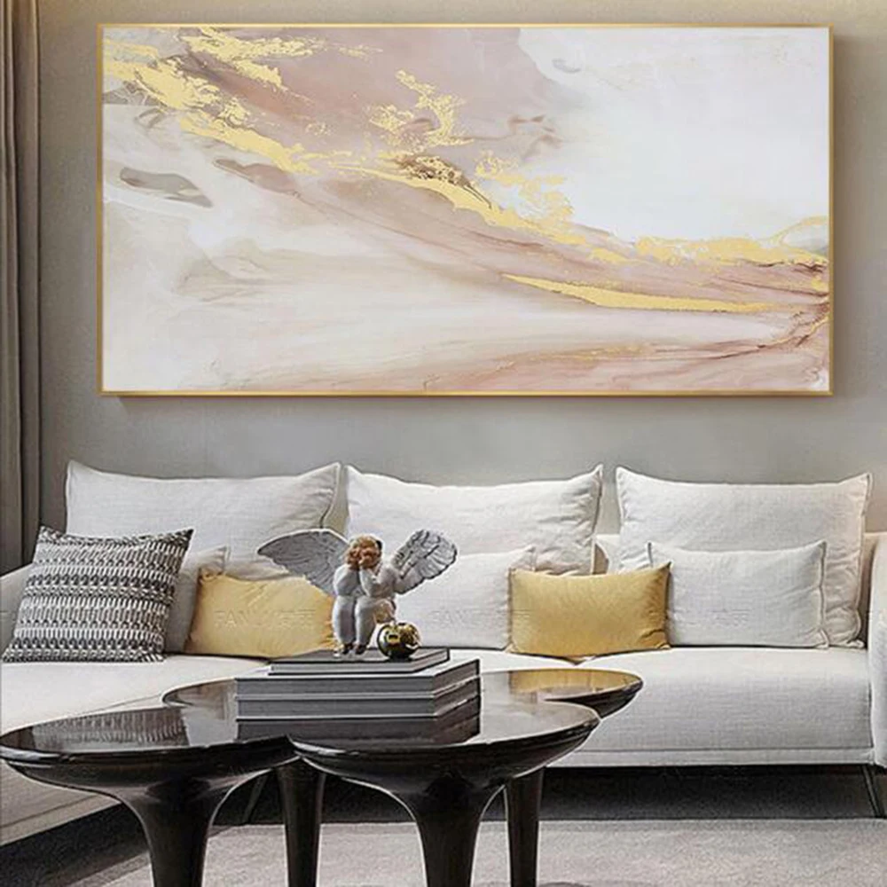 

Hand Painted Oil Paintings Large Pink Painting On Canvas Pink Wall Art Blush Painting Gold Wall Painting Gold Artwork