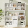 Large Kitchen Hutch Cabinet, Kitchen Pantry Storage Cabinet with 6 Glass Doors, 3 Drawers,Microwave Shelf, Freestanding Cupboard 3