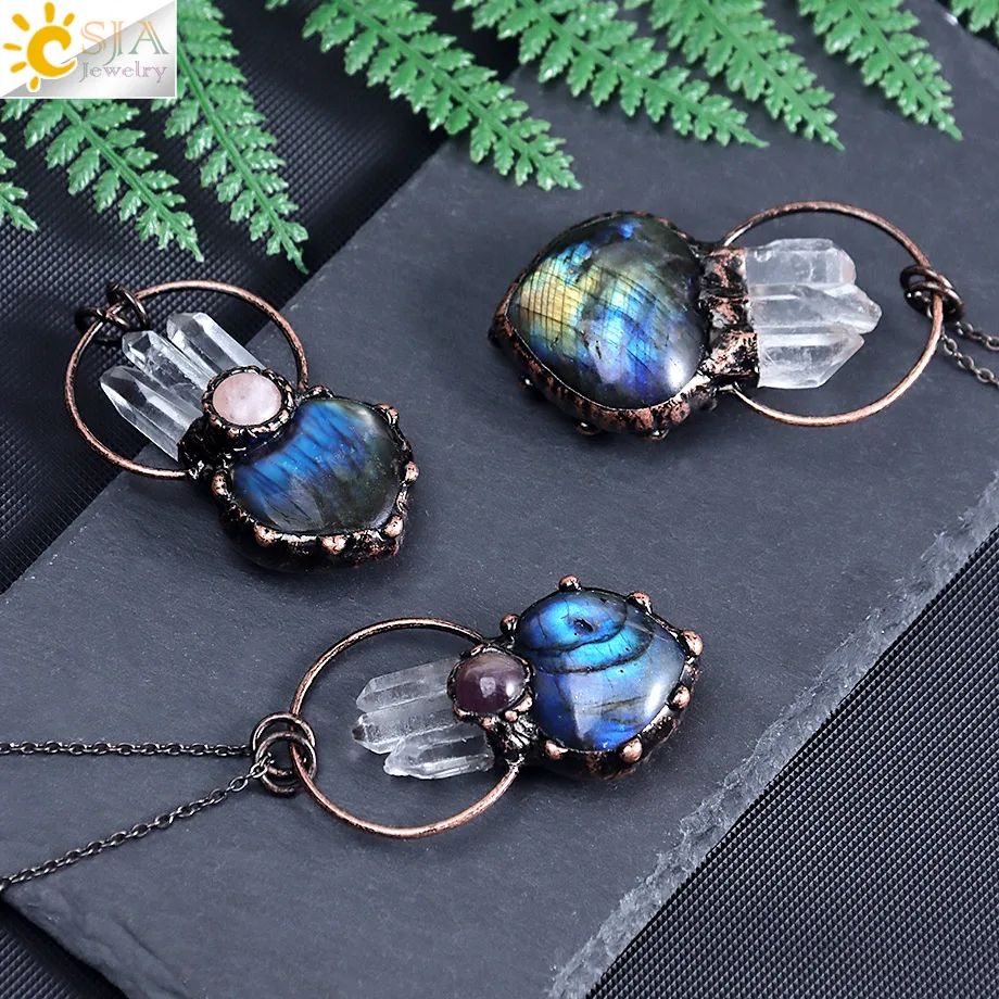 Labradorite with Quartz Crystal Pendant 3