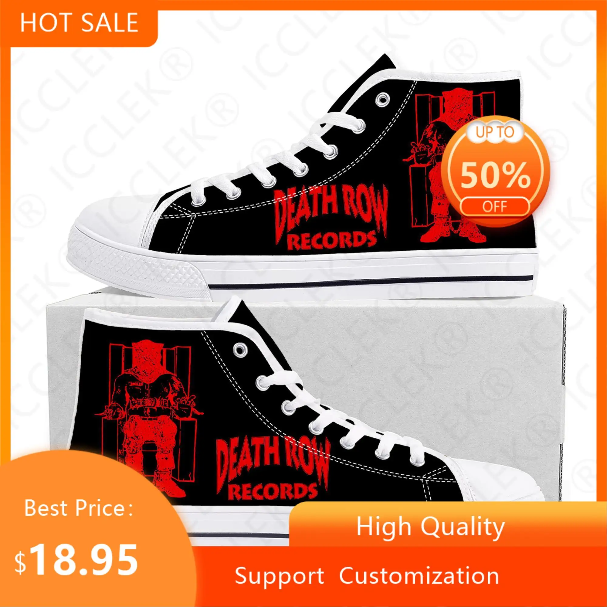 

Death Row Records High Top Sneakers Mens Womens Teenager High Quality Canvas Sneaker 3D Print Casual Couple Shoes Custom Shoe