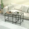 Nesting Coffee Table,Small Glass Coffee Table Set of 2, Modern Square Sofa Side Tea Table Black，Gold 6