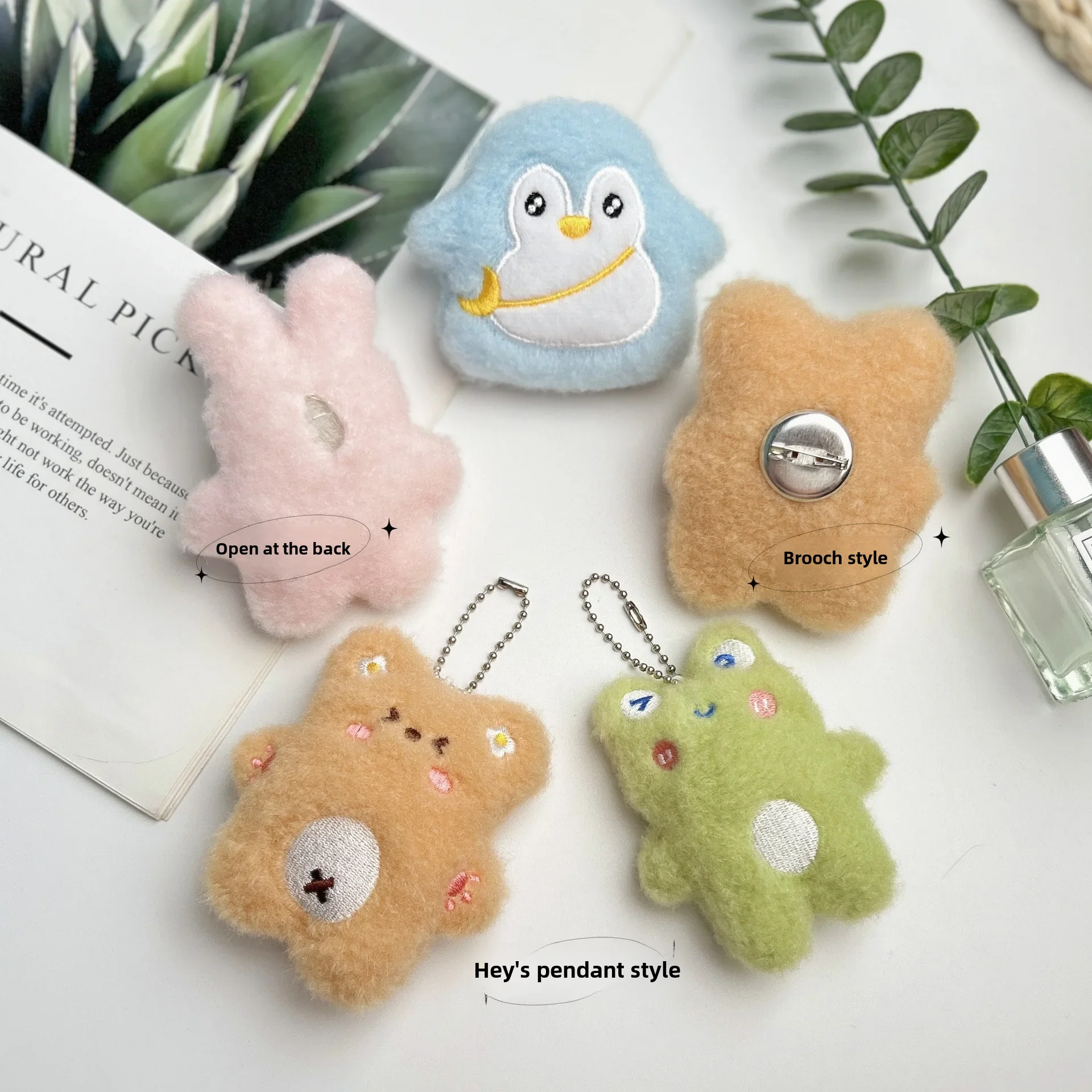 New cartoon plush pendant bear rabbit penguin frog squeak bag accessories claw machine