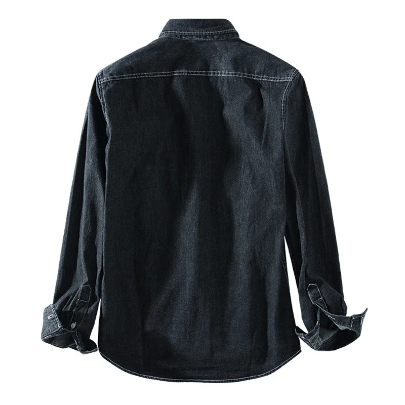Classic Denim 100% Cotton Men's Shirt Long Sleeve Black Blue Drop