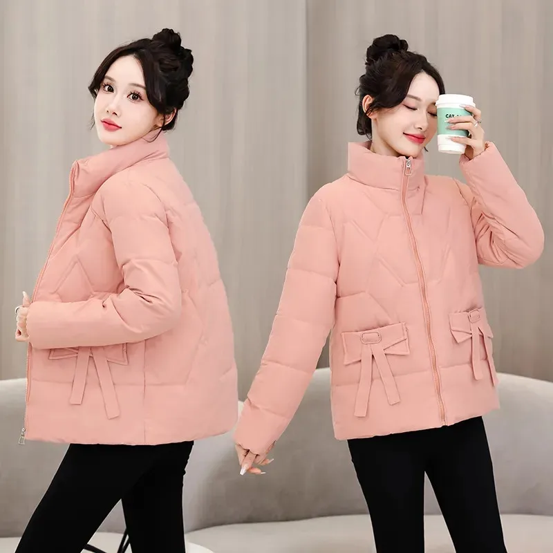 

Winter Cotton-Padded Clothing Woman 2024 New Fashion Stand Collar Zipper Short Thick Warm Down Jacket Female Slim Outerwear W088