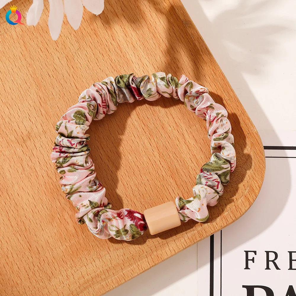 Women's Satin Floral and Polka Dot Hair Scrunchies Set