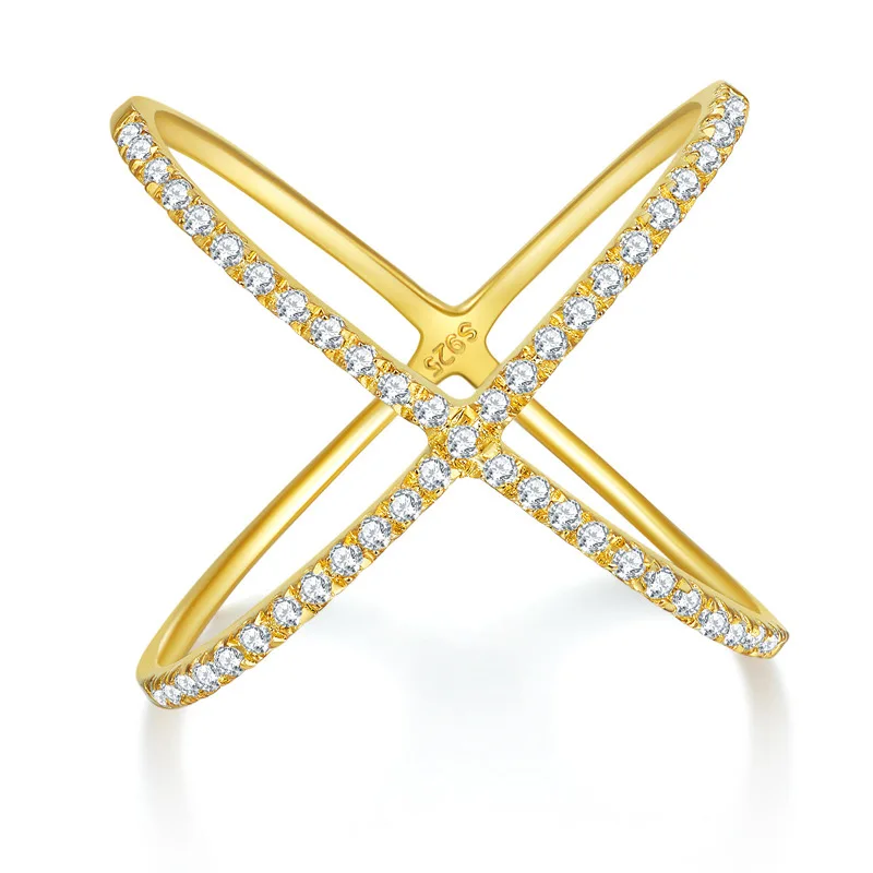 

925 Silver Iced Out D Color Moissanite Cross Eternity Ring Wedding Band for Women Fine Jewelry 18K Gold Plated Anniversary Gift
