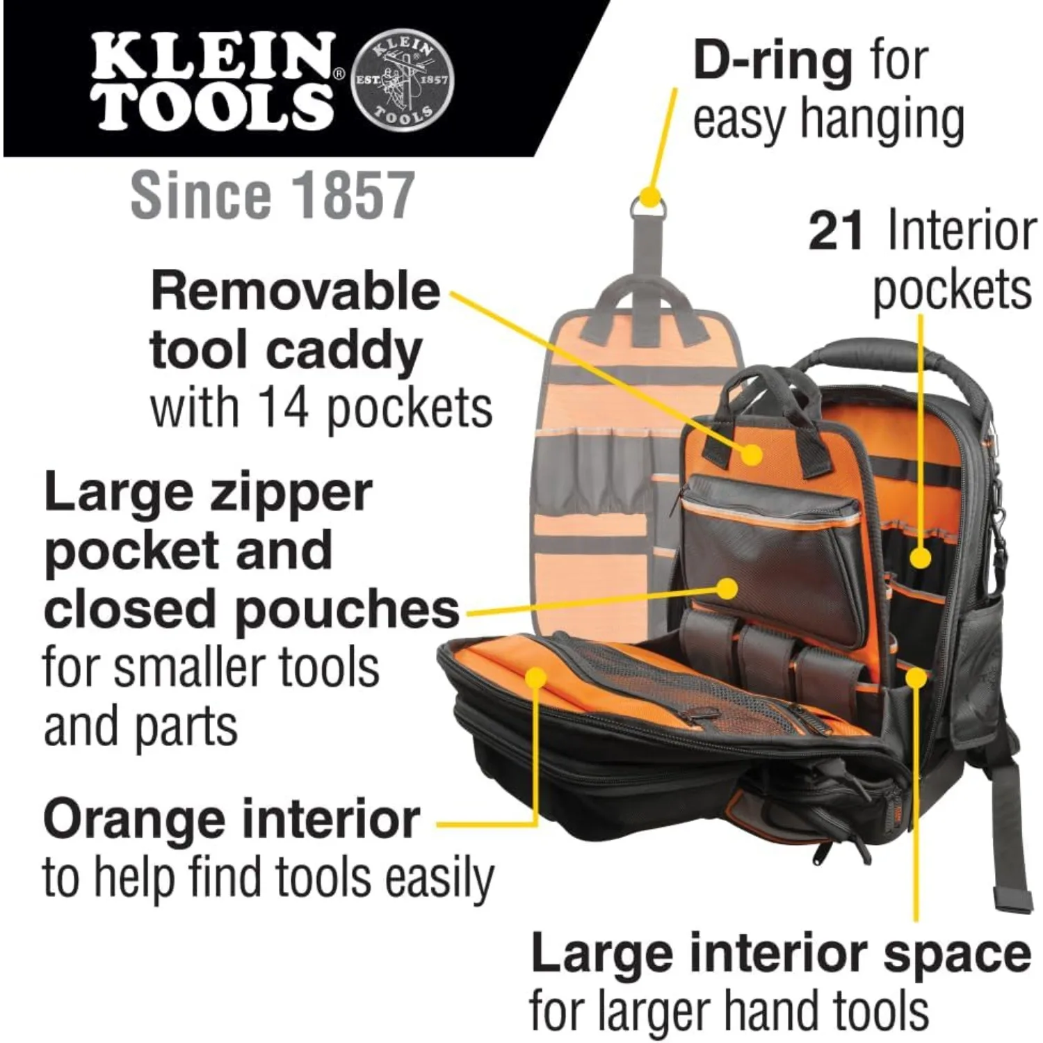 Tool Bag , Durable Electrician Backpack w/ 48 Pockets for Hand Tools, Waterproof Bottom, Removable Tool Carrier | USA | NEW 2