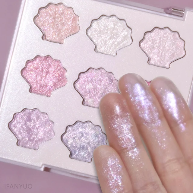 Shell Eyeshadow Palette Sparkling Pearlescent Glitter Eye Shadow Plate Diamond Highlight Eye Makeup Cosmetic for Autumn Winter