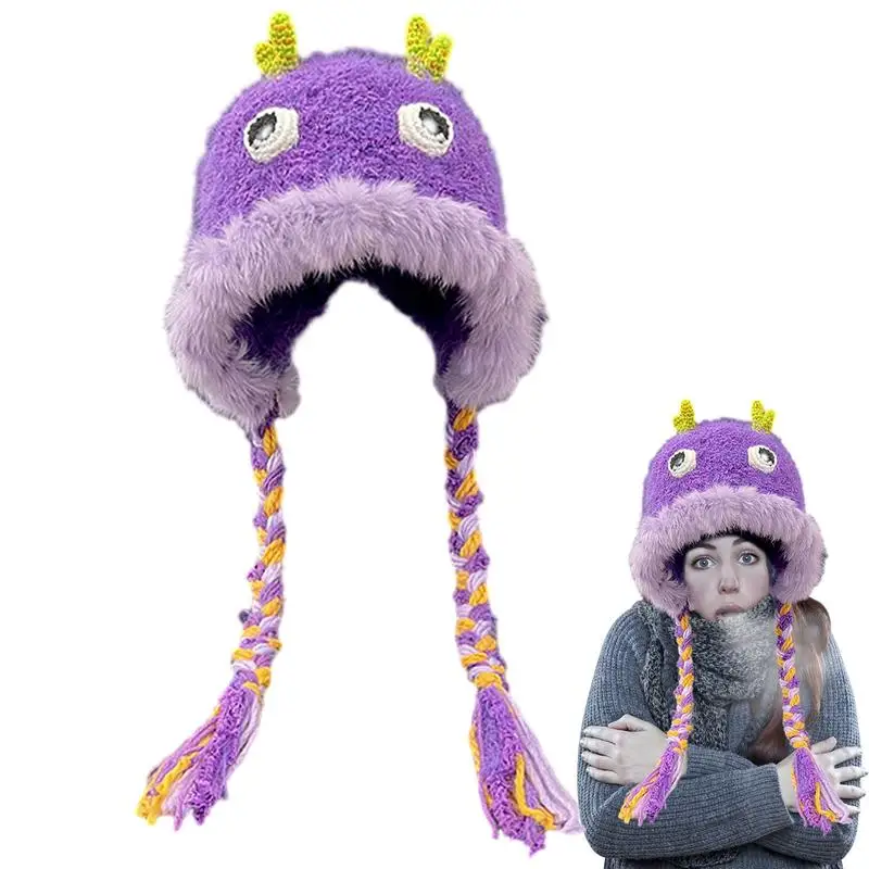 

Kids Hat With Ear Flaps Winter Warm Hats With Ear Flaps Cartoon Ear Protection Purple Unisex Funny Christmas Halloween Dress Up