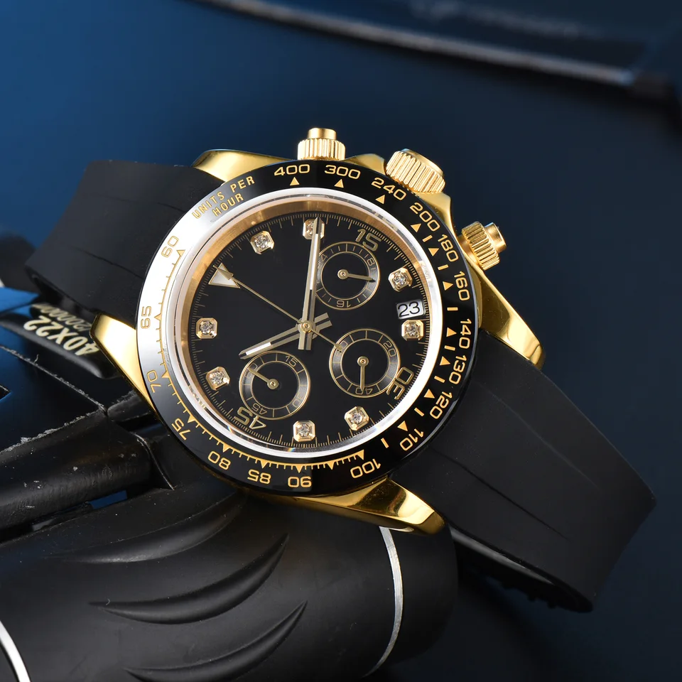 Montre Homme Chronographe Sport VK63 – Boîtier 39mm Doré, Verre Saphir, Bracelet Caoutchouc – Neuf