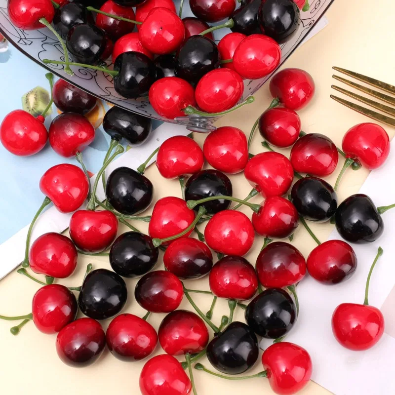 Artificial Fruits and Vegetables 100/10Pcs Red Cherry Foam Decoration Home Party Christmas Decor Kitchen Window Displays Fake Fruits Model Food Photography Props