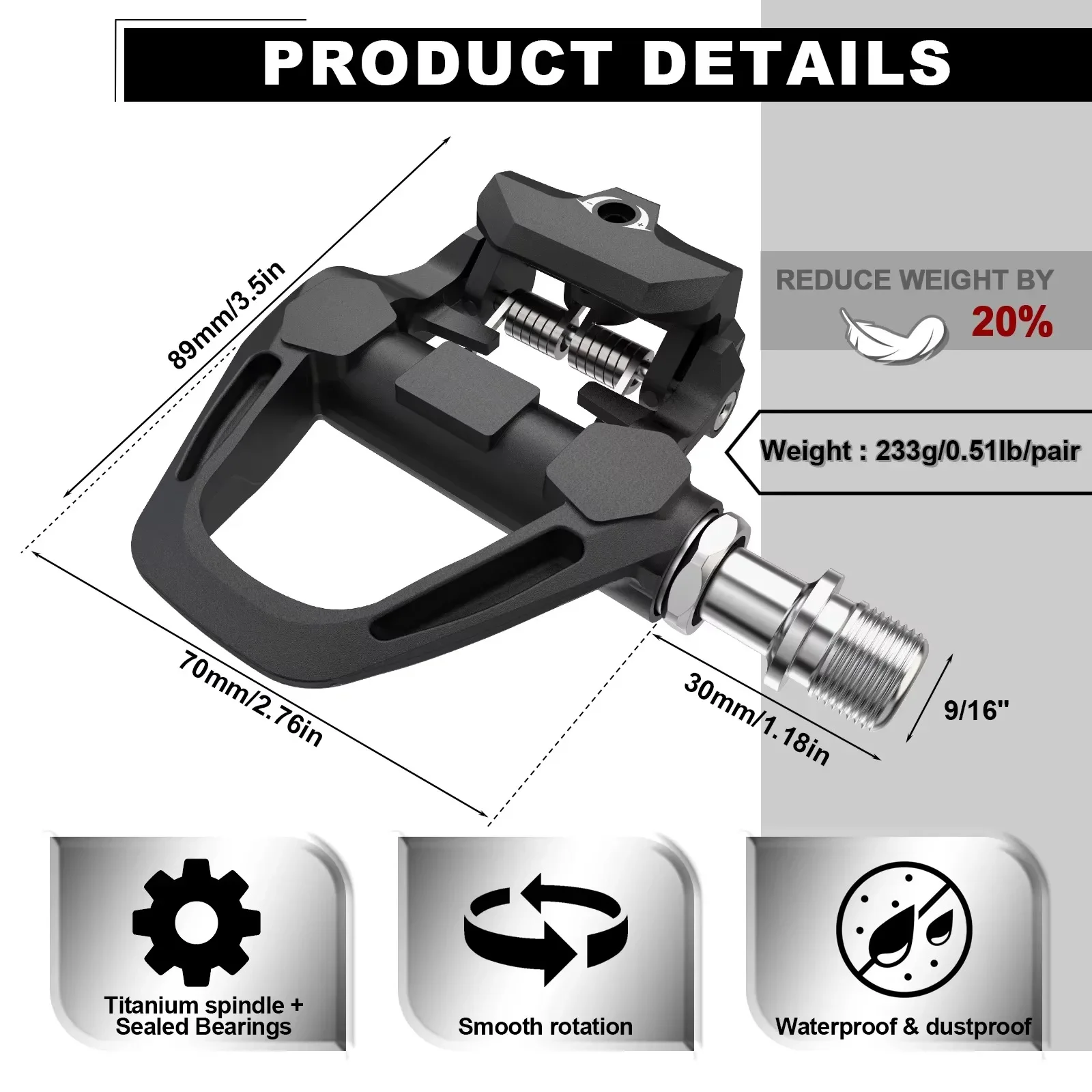 BUCKLOS Road Bike Aluminum Pedals 6 Degree Bicycle Self-Locking Pedal with Locking Plate for SPD-SL Cr-Mo Steel/Titanium Spindle 3