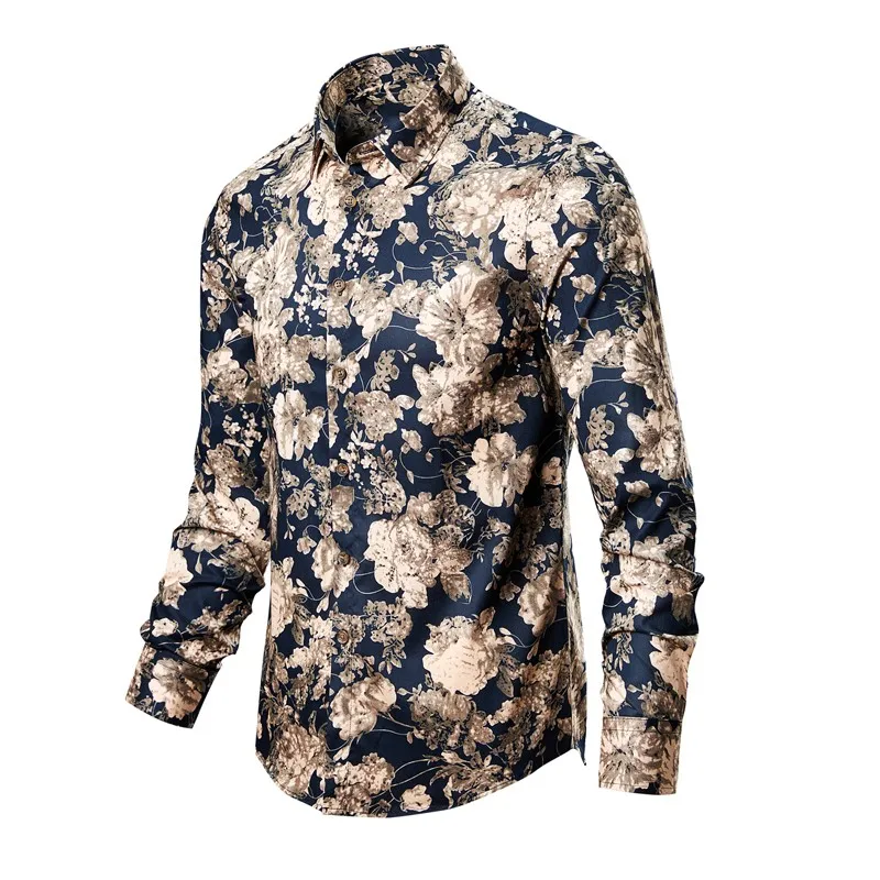 2022 Men Rose Shirts Spring Summer Vintage Printed Long-sleeved Thin Button  Shirt For Men Large Size Casual Clothes - Shirts - AliExpress