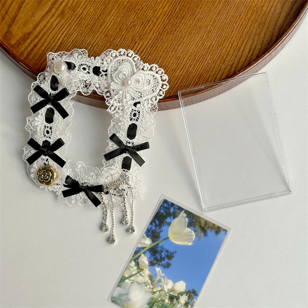 귀여운 나비 매듭 레이스 사진 카드홀더 앨범 소녀 하트 사진 디스플레이 슬리브, Ins 포토카드 보호대, 수제 사진 프레임