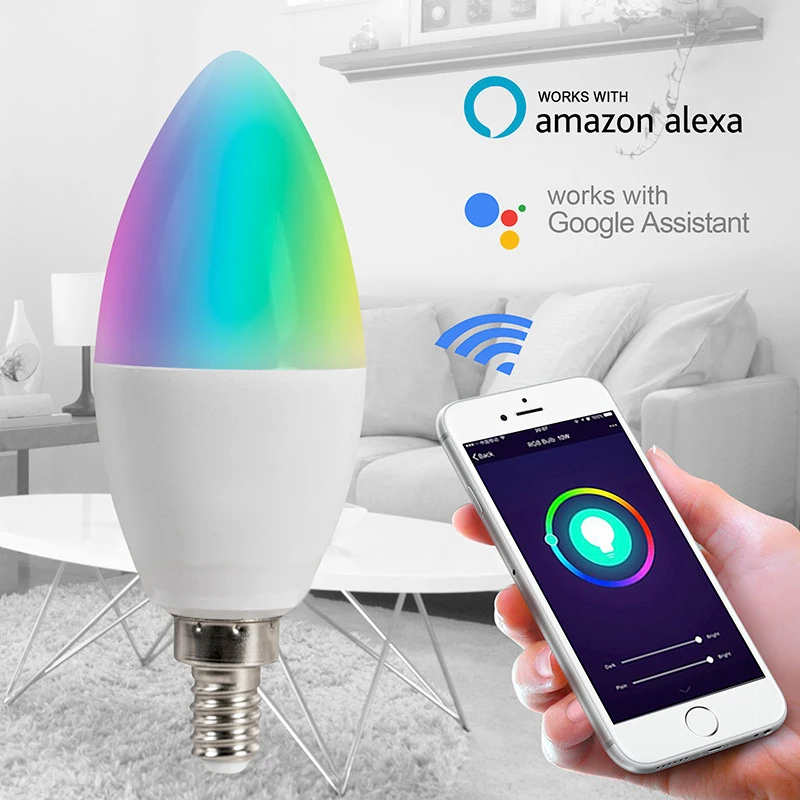

Умная лампа Zigbee Tuya E14 E12, светодиодная лампа с дистанционным управлением, RGBCW, 5 Вт, совместима с Google Home, Alexa