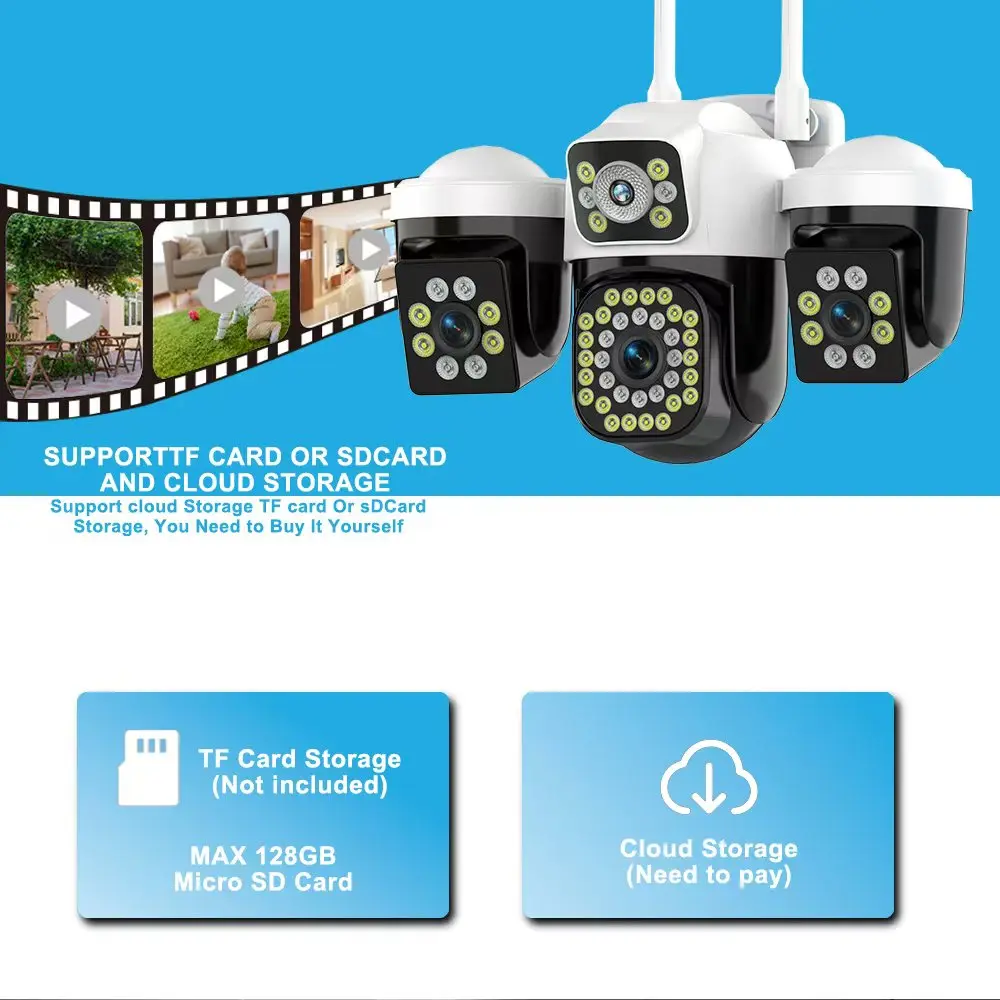 WiFi IP 카메라 야외용 15MP 8K 트리플 렌즈 트리플 스크린 보안 카메라 나이트 비전 인간 감지 보안 카메라 Onvif