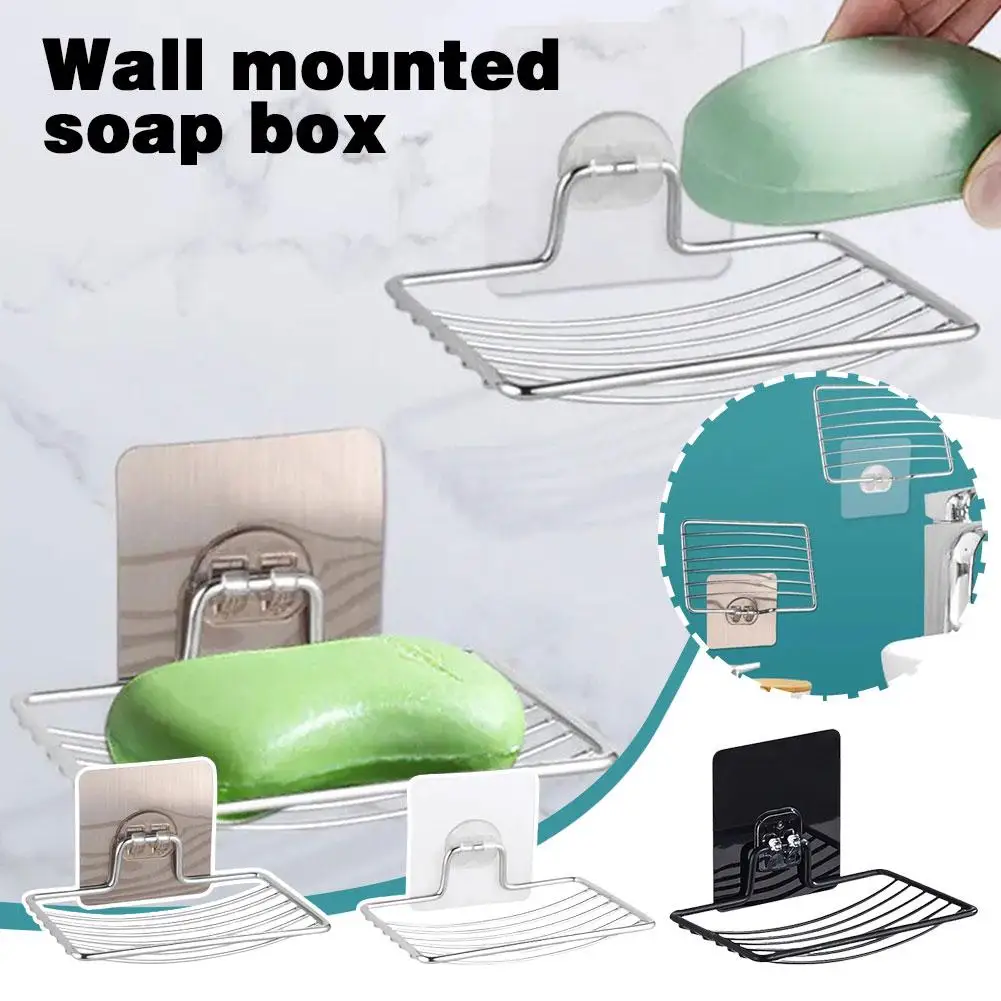 

1pc Stainless Steel Soap Rack Punch-free Nail-free Box Soap Bathroom Light Hanging Sucker Layer Drain Shelf Luxury Wall Sin H9S7