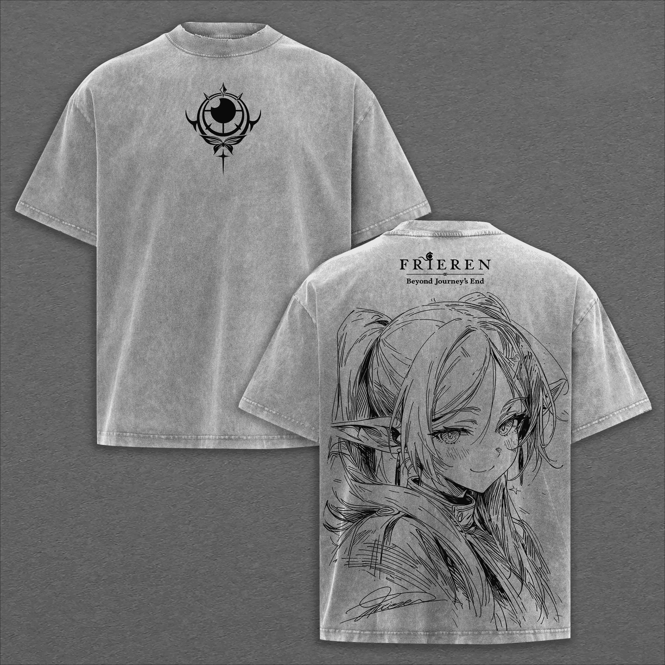 Vintage Washed Anime Frieren Graphic Men's Oversized Cotton T-Shirt - Summer Casual Short Sleeve Tee