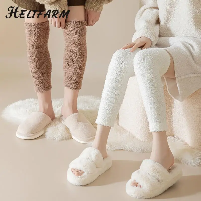 

Solid Color Women Keep Warm In Winter Knee SocksElastic Nursing Female New Socks Women Coral Fleece Knee Socks