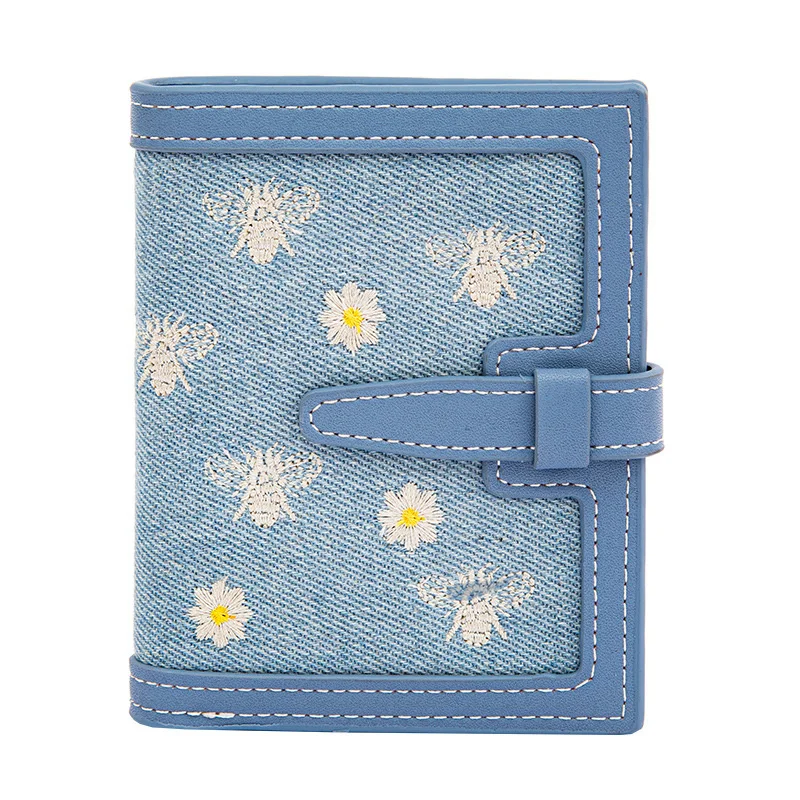 Women's short wallet 2021 new Korean version small fresh embroidery small wallet two fold draw belt multi card slot zero wallet