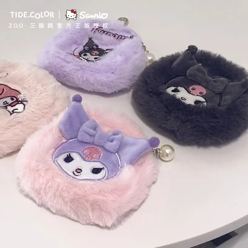 

Sanrio Kuromi Anime Kawaii Handbag Cute Cartoon Plush Doll Coin Wallet Bluetooth Headset Storage Bag Lovely Gifts for Girls