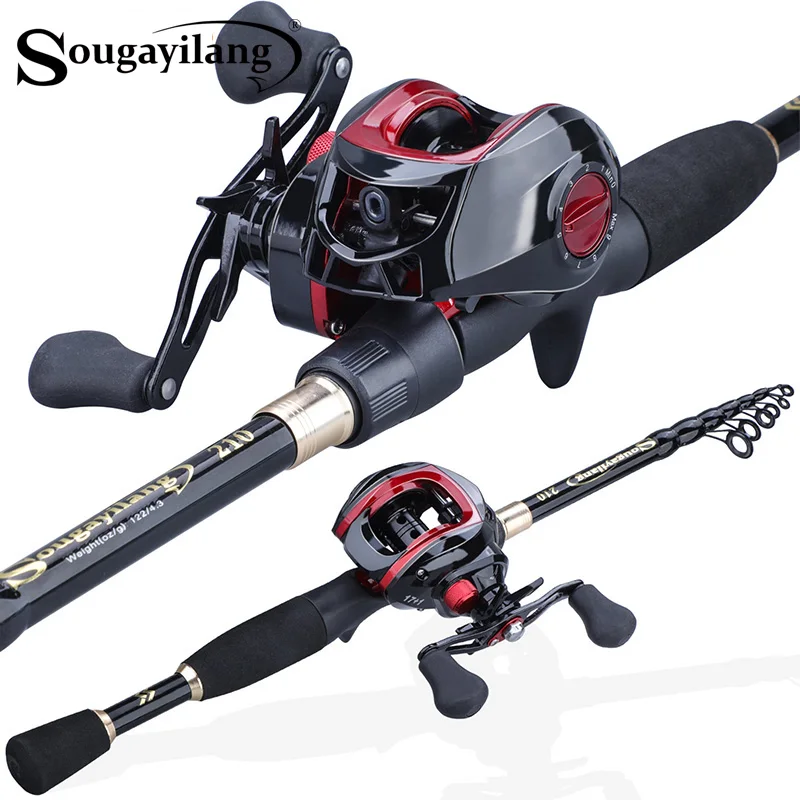 Combo pêche Sougayilang canne télescopique portable 1.8-2.4m et moulinet 17+1BB ratio 7.1:1