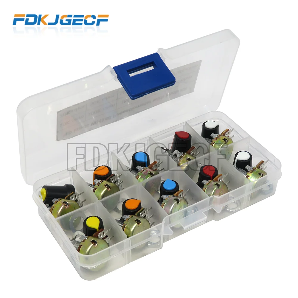 Kit Potenziometro Wh148 B1K 2K 5K 10K 20K 50K 100K 500K 1M 15Mm Set Di Resistori Potenziometro Rotativo Conico Lineare 3Pin Con Cappuccio