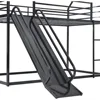 Twin Over Twin Metal Floor Bunk Bed with Slide,Metal Junior House Twin Size House Bunk Bed Frame with Ladder & Roof for Boy Girl 6