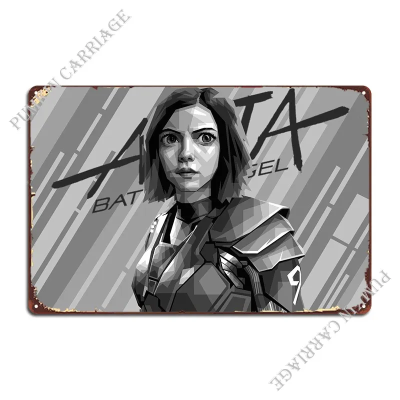 

Металлический плакат Alita в сером режиме, фотографический дизайн, кинотеатр, оловянный плакат